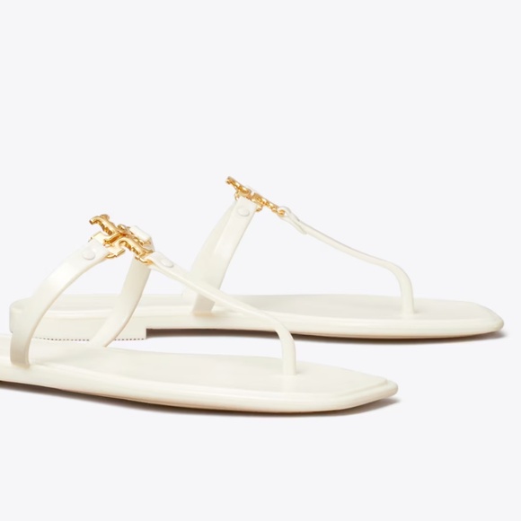 Tory Burch White Sandals with Gold Logo - Picture 6 of 6